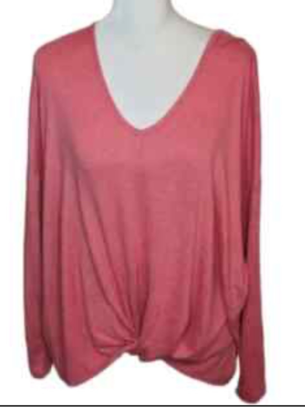 LOFT Coral V-Neck Long Sleeve Knot-Front Top
